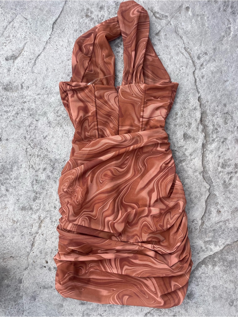 House of CB Clementine Swirl Print Cut Out Mini Dress Brown Size XS - Picture 8 of 8